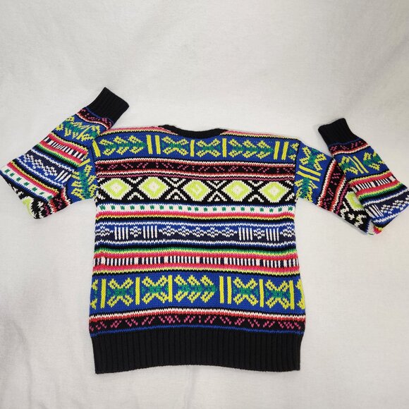 LAUREN Unisex Multicolor Geo-Motif Cotton-Linen Crewneck Sweater Size XS Ex. Con - Picture 6 of 16